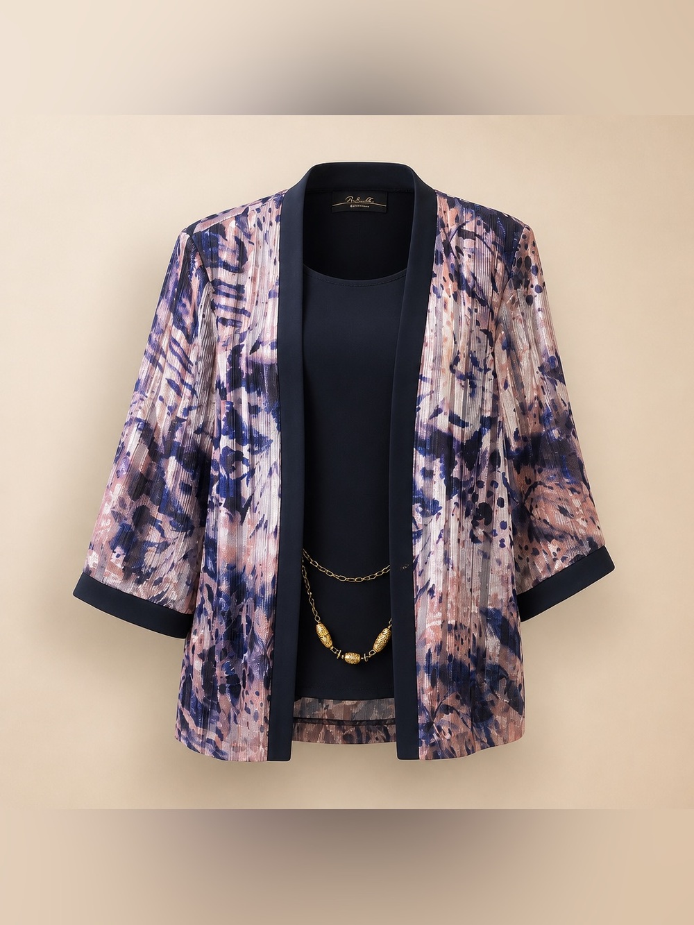 R&M Collection Faux Layer With Chain Size 14 Shiny Look Blouse